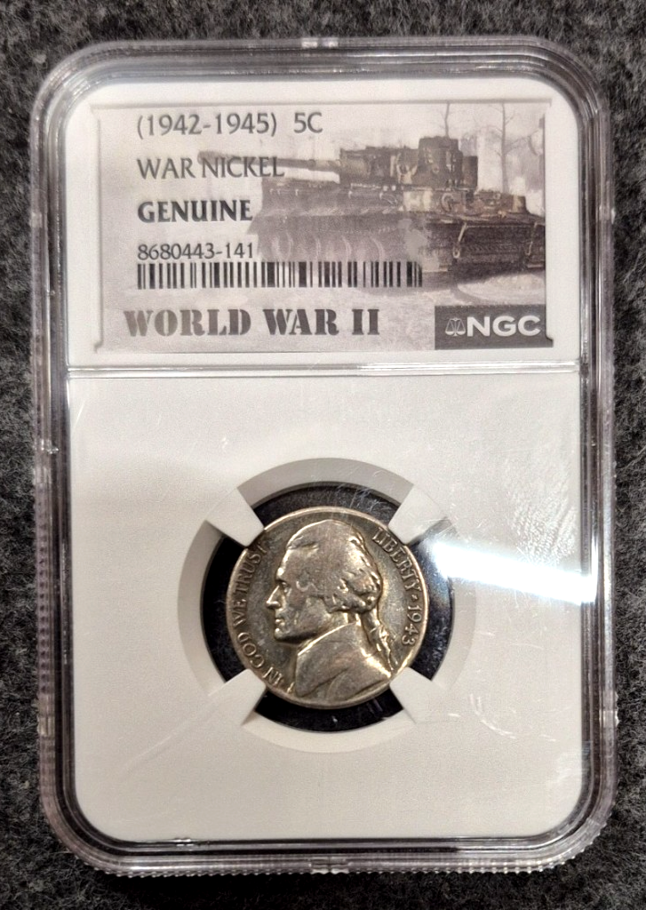 1943-S Jefferson War Nickel 5C NGC Genuine World War II Label 35% Silver