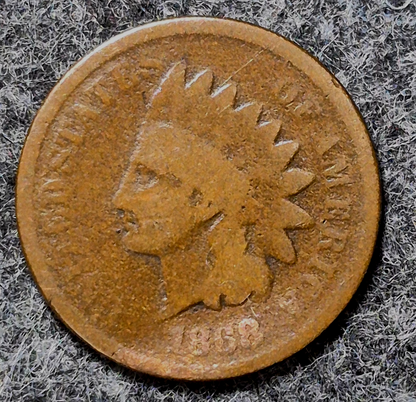 1868 Indian Head Cent Penny AG or Less Features, Hole Filler, Coin Pictured 1C