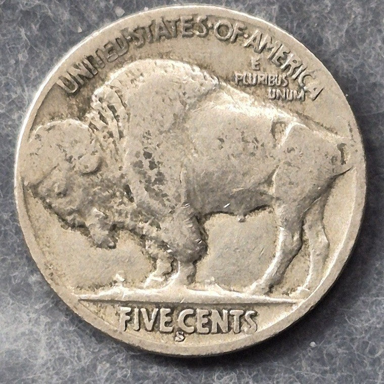 1925-S Buffalo Nickel 5C San Francisco Mint Partial Date Indian Head Bison AG
