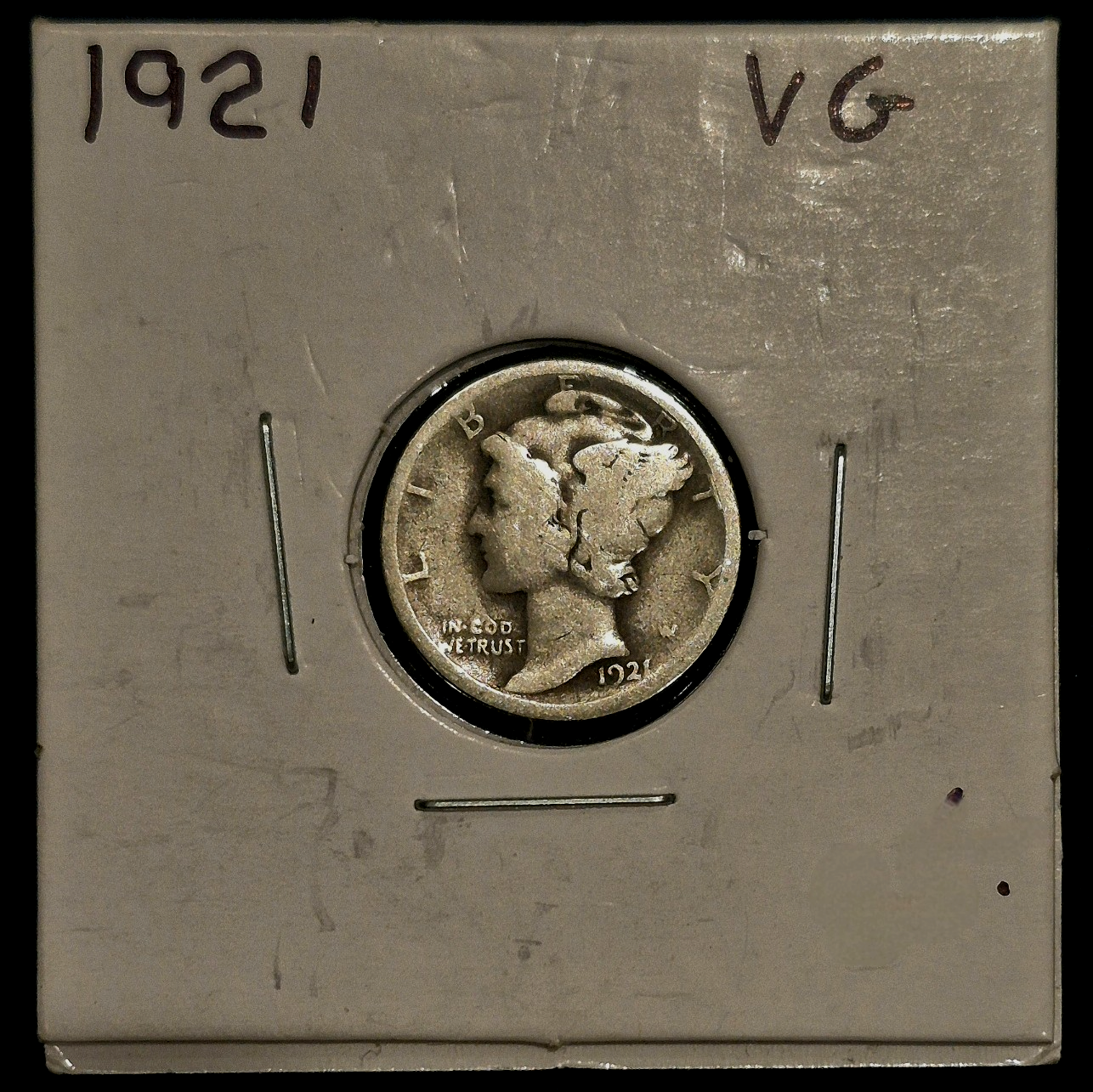 1921 Mercury 90% Silver Dime 10c - VG Features- Scarce Hard to Find Key Date. IP