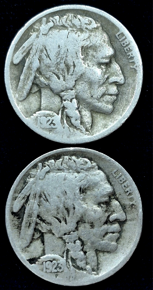 Nice Matched Set of (2) VG-F Choice Date Buffalo Nickels (1) 1923p and (1) 1923S