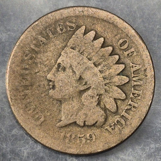 1859 Indian Head Cent Penny 1C G Good Copper-Nickel Laurel Wreath 1st Year Type