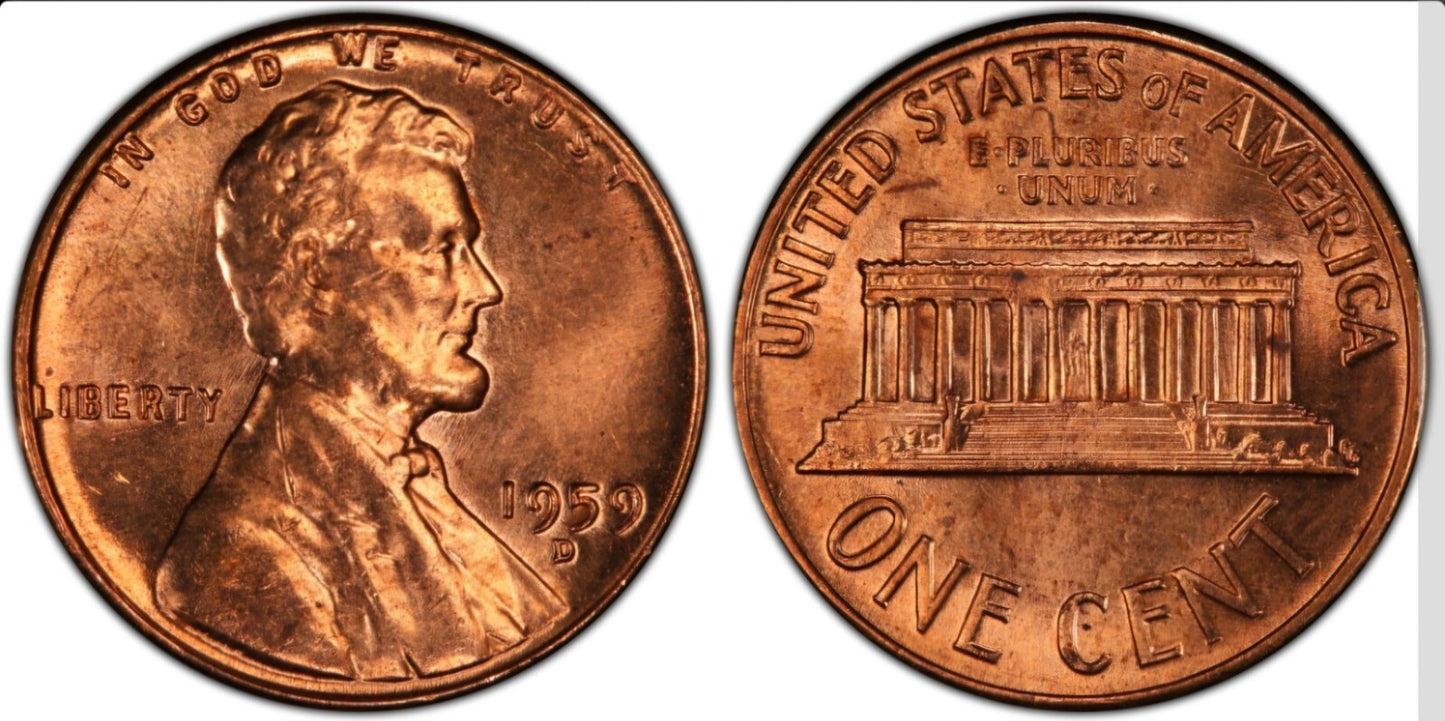 1959 D Lincoln Memorial Cent BU Brilliant Uncirculated 1C From 🔥OBW Bank Roll🔥