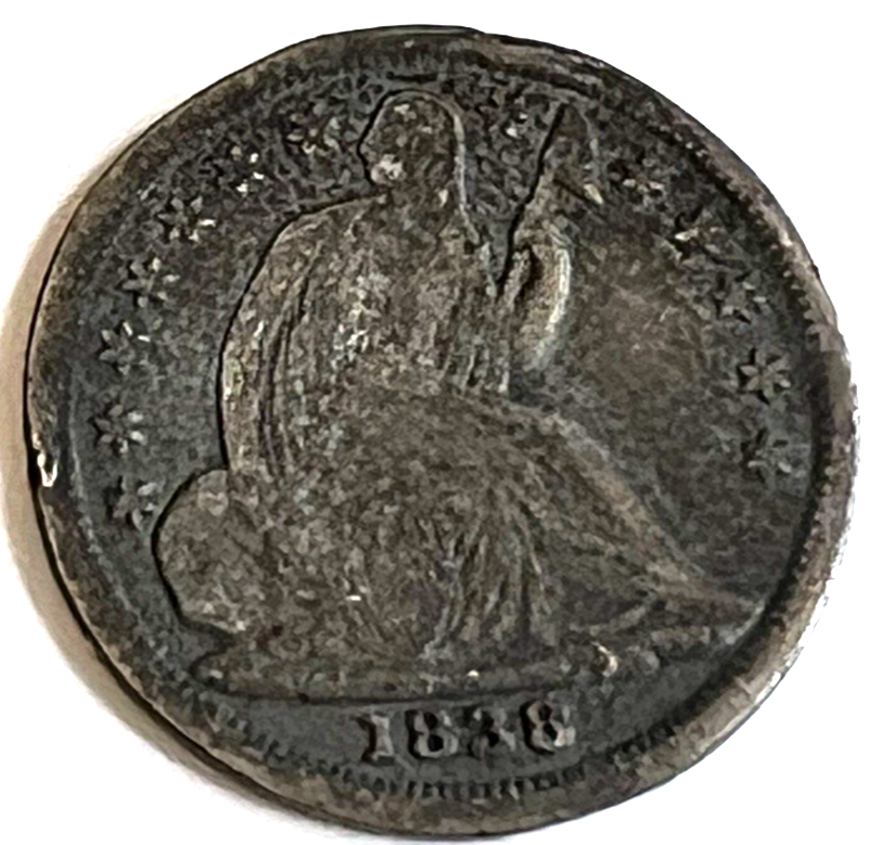 ✅ 1838 Seated Liberty Silver Half Dime ROTATED DIE 187 Year Old 90% Silver Coin