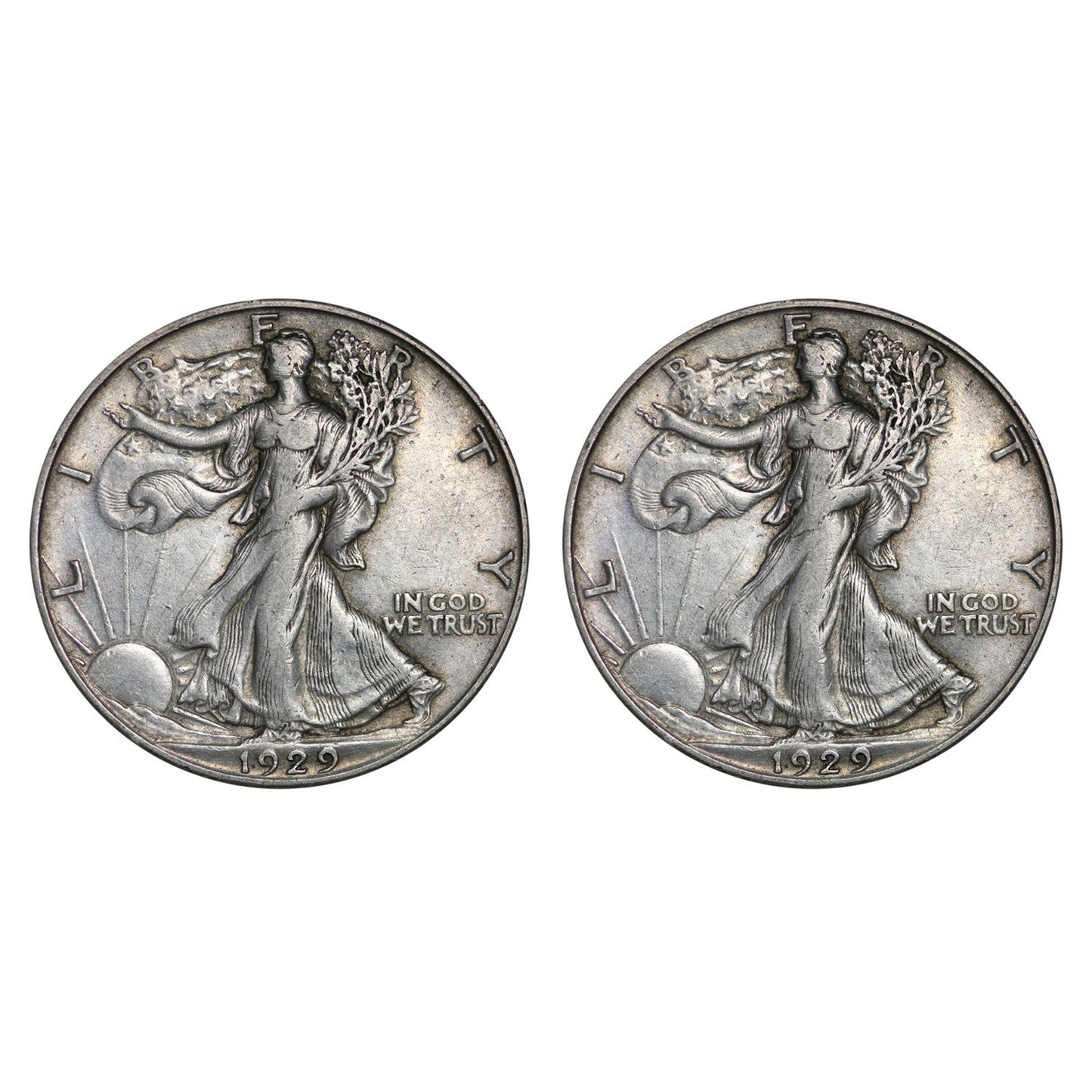 $1 Face Value 90% Silver Walking Liberty Half Dollar (Two Coins) G - VG Features