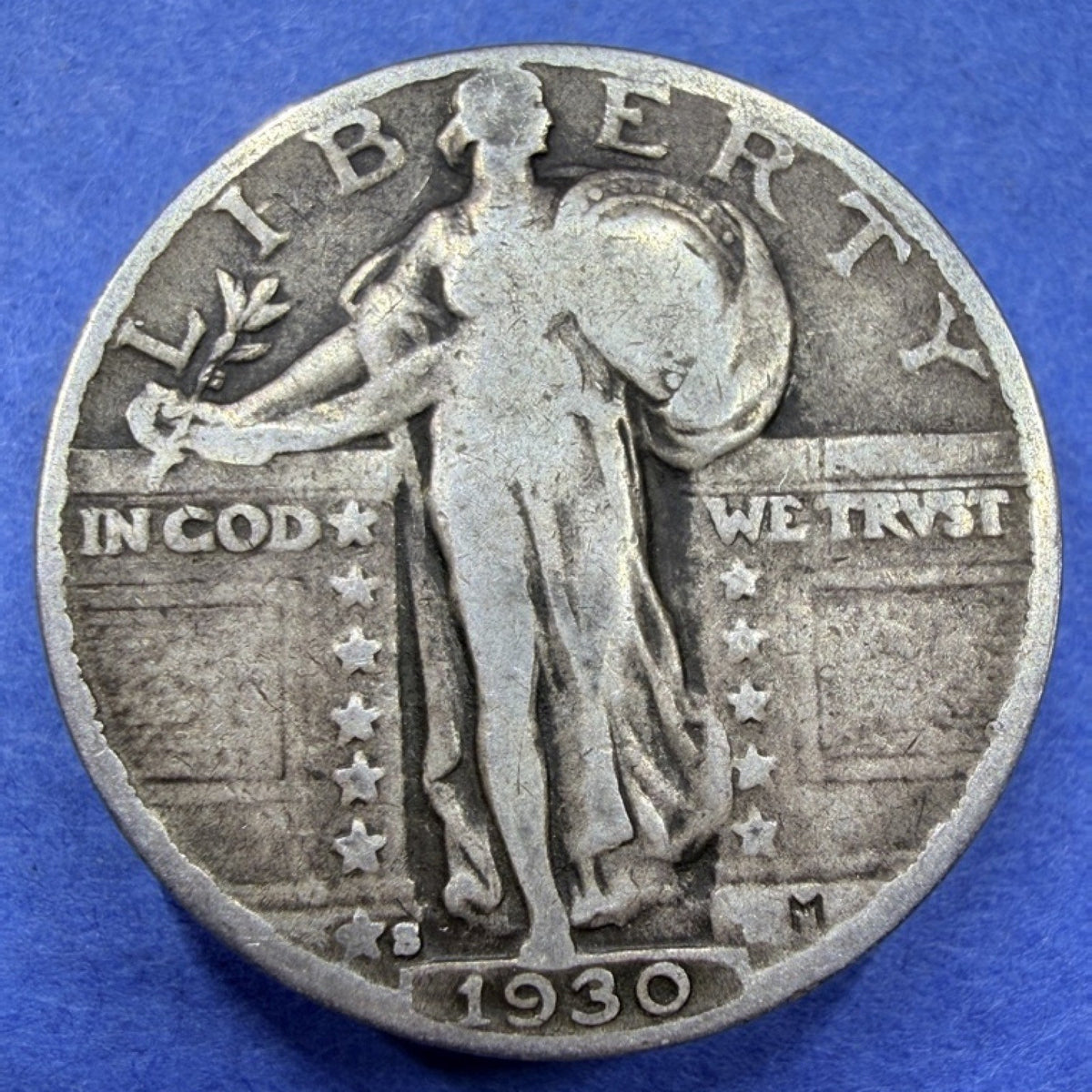 1930-S Standing Liberty Quarter 25C G Good 90% Silver Last Year San Fran Coin
