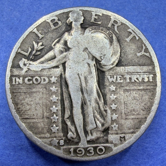 1930-S Standing Liberty Quarter 25C G Good 90% Silver Last Year San Fran Coin