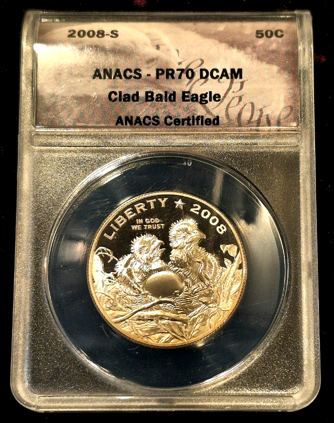 2008 S Bald Eagle Commemorative Half Dollar Graded by ANACS PF70 DCAM Toned 50C