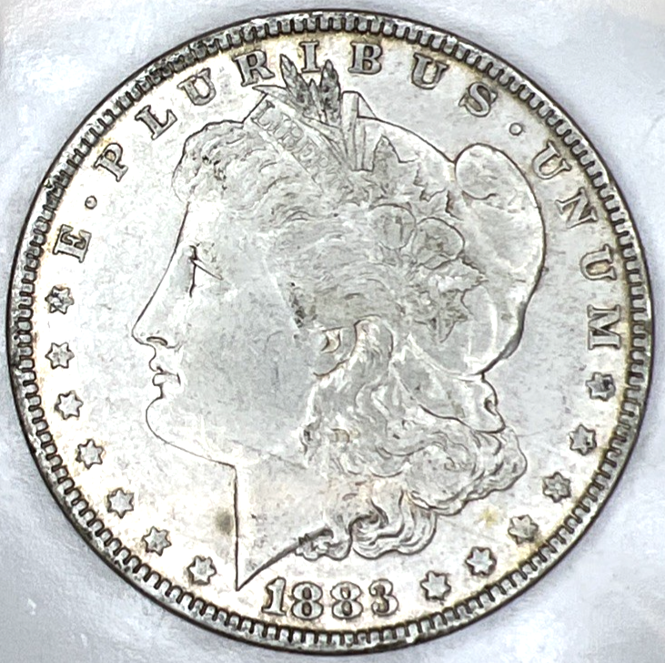 1883 ABOUT UNCIRCULATED  Morgan GOLDEN TONING OBVERSE 90% Silver $1 Dollar Coin