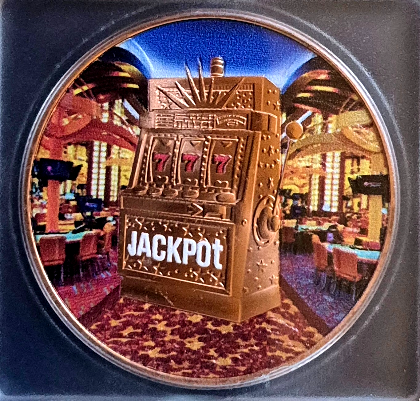 ICG Brilliant Unc Jackpot 1 oz Copper Colorized Lucky Token Las Vegas 777 Round