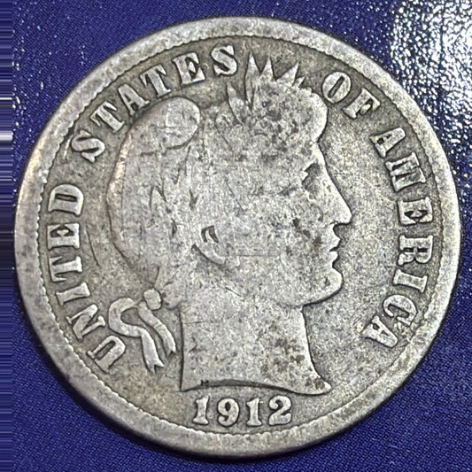 1912-S Barber Dime 10C VF Very Fine 90% Silver US Coin San Francisco