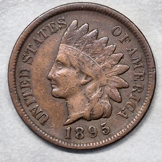 1895 Indian Head Cent Penny 1C VG Very Good Bronze Bold Shield Lines US Coin