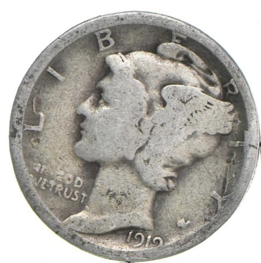 1919 D Winged Liberty Mercury 90% SILVER Dime G-VG Average Circulated Condition