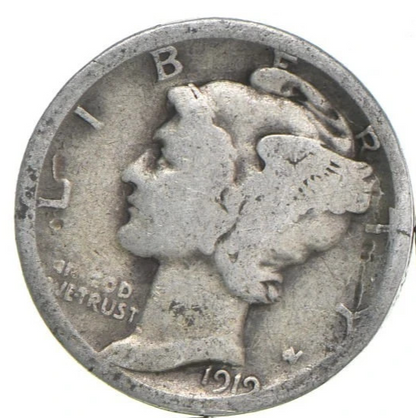 1919 D Winged Liberty Mercury 90% SILVER Dime G-VG Average Circulated Condition