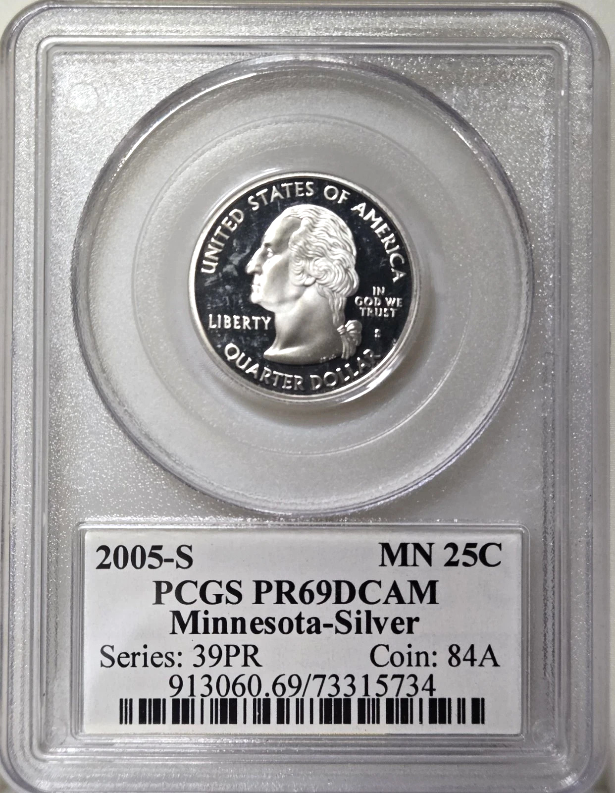 ✅ 2005-S Minnesota 90% SILVER Washington Quarter ~PCGS PR69DCAM State Flag Label