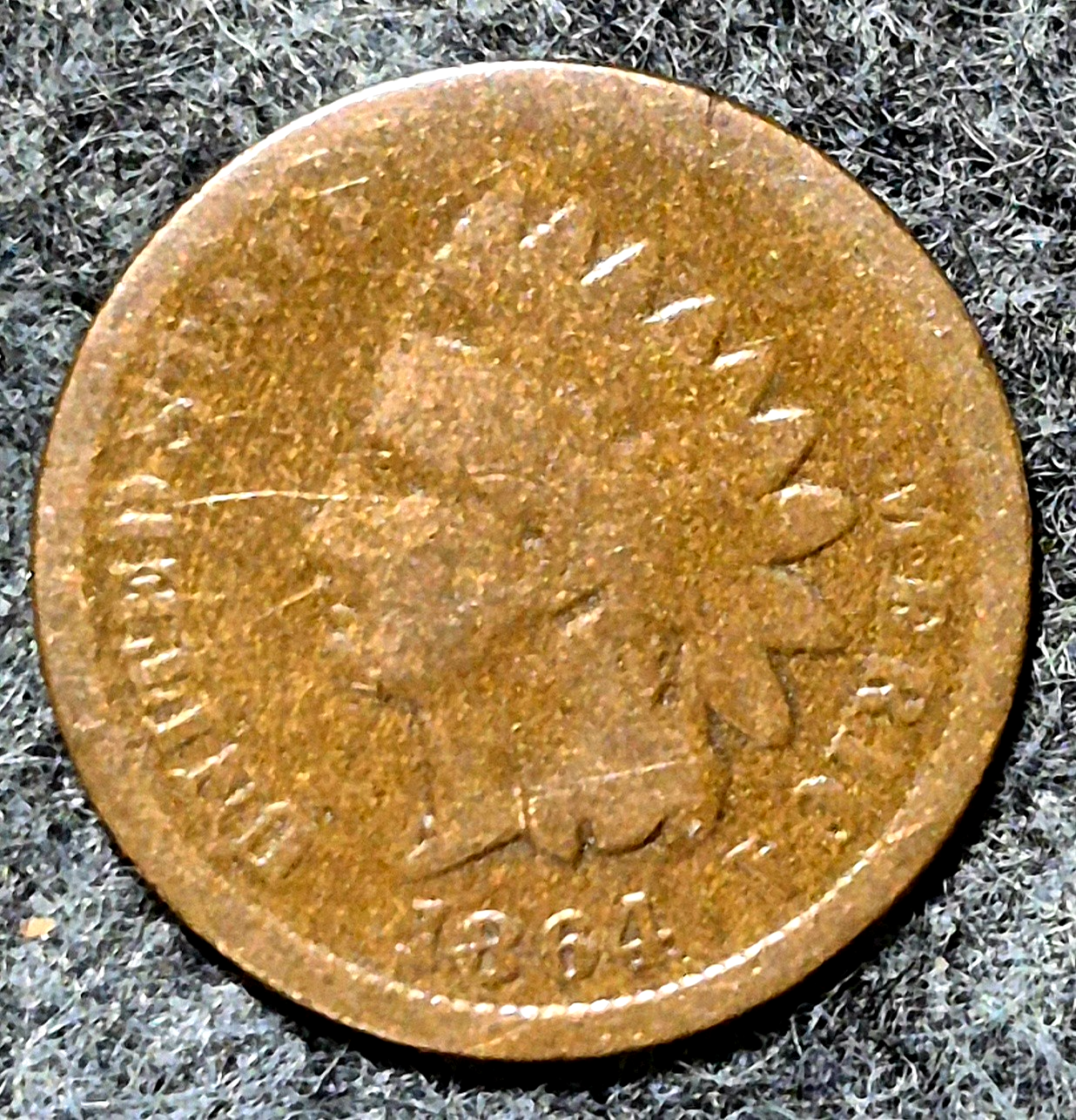 1864 Indian Head Cent Penny AG or Less Features, Hole Filler, Coin Pictured 1C
