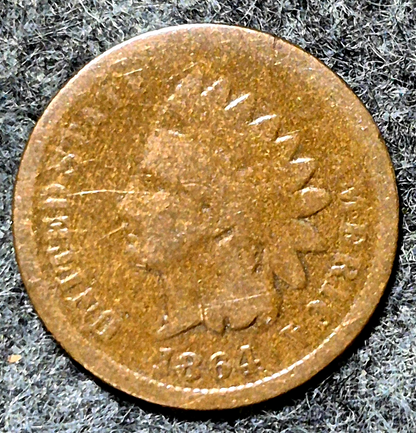 1864 Indian Head Cent Penny AG or Less Features, Hole Filler, Coin Pictured 1C