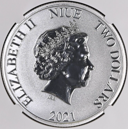 TOP POP NGC MS70 2021 $2 Niue  Star Wars: Millennium Falcon 1oz Silver Coin QEII