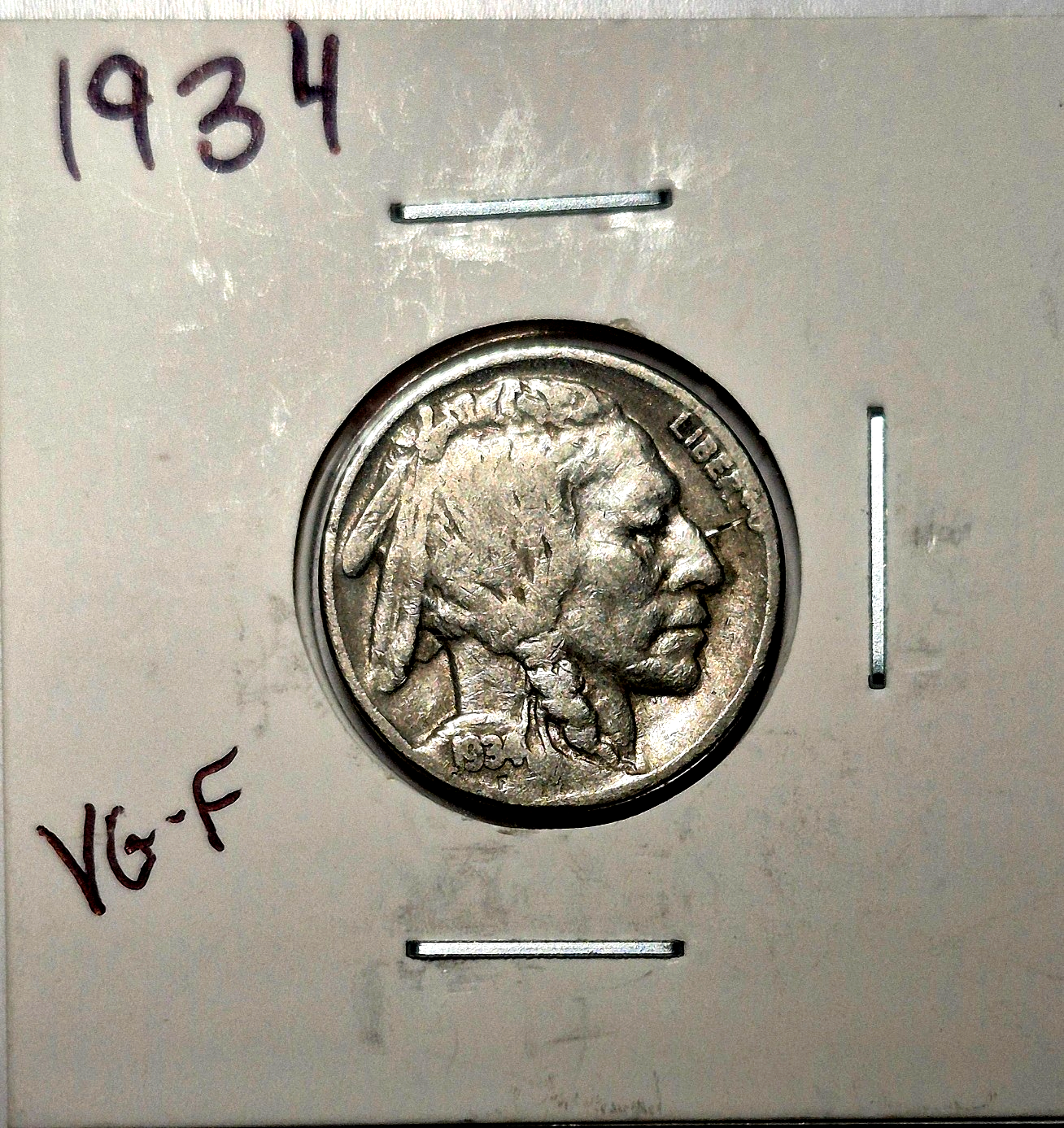 1934 Buffalo Nickel Sharp VG-F Features Partial Horn Better Date, Coin Shown
