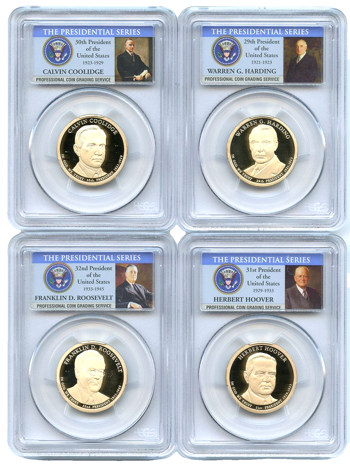✅ 2014 S Presidential Dollars 4 Coin Set PCGS PR69DCAM Roosevelt Hoover Harding