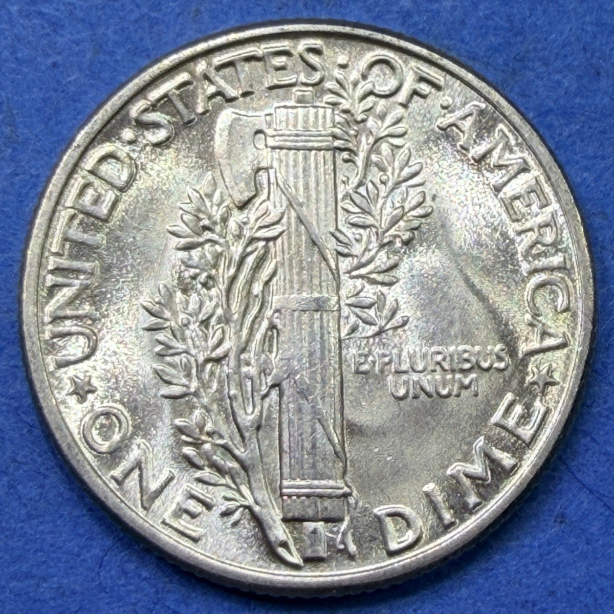 1945 Mercury Dime 10C BU Brilliant Uncirculated 90% Silver Toned Last Year