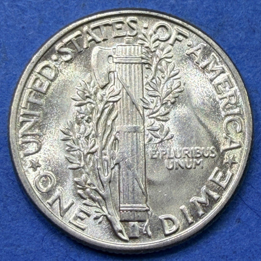 1945 Mercury Dime 10C BU Brilliant Uncirculated 90% Silver Toned Last Year