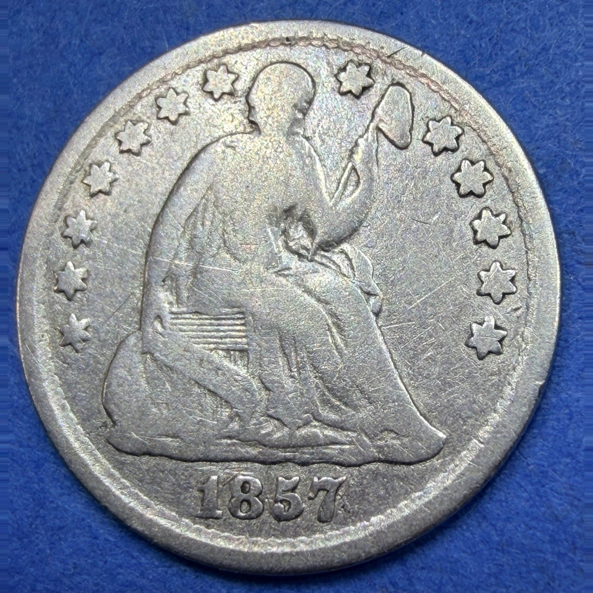 1857 Seated Liberty Half Dime H10C VG-F 90% Silver Toned Pre Civil War Type Coin