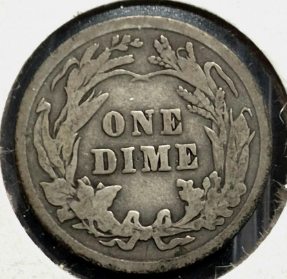 1914 P Barber Dime 90% Silver, Better VG -F Features Vintage Flip