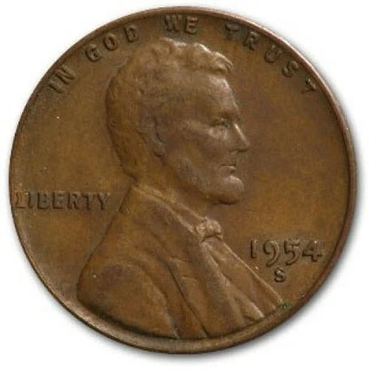 ✅ 1954-S Lincoln Wheat Cent Average Circulated Copper 1c From OBW Coin Roll