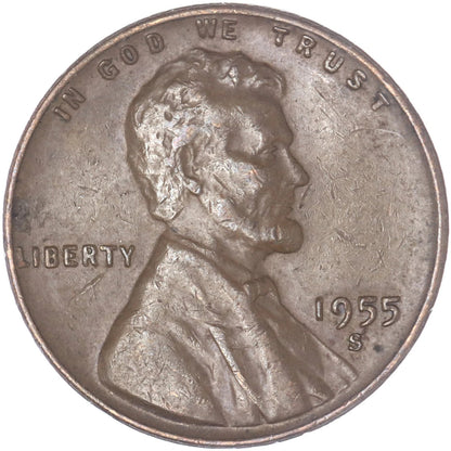 ✅ 1955-S Lincoln Wheat Cent Average Circulated Copper 1c From OBW Coin Roll