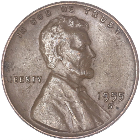 ✅ 1955-S Lincoln Wheat Cent Average Circulated Copper 1c From OBW Coin Roll