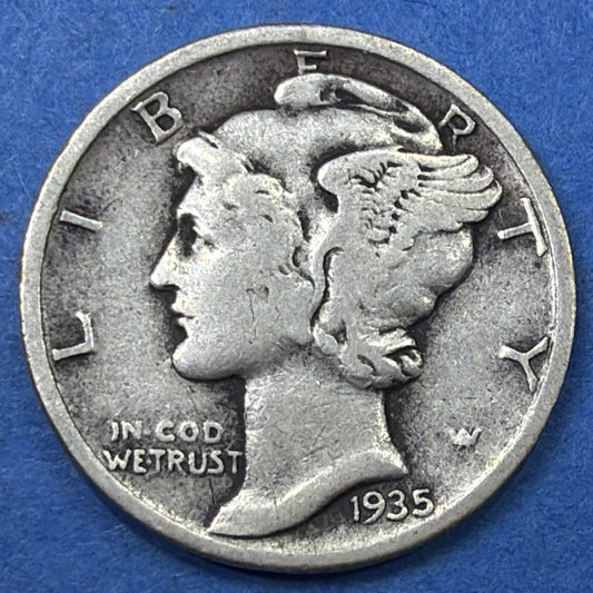 1935 Mercury Dime 10C VF Very Fine 90% Silver Winged Liberty Philadelphia Coin