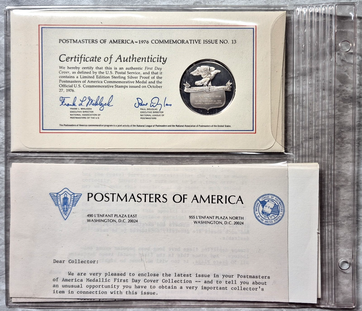 1976 Postmasters of America Christmas Nativity Sterling Silver Proof Medal FDC