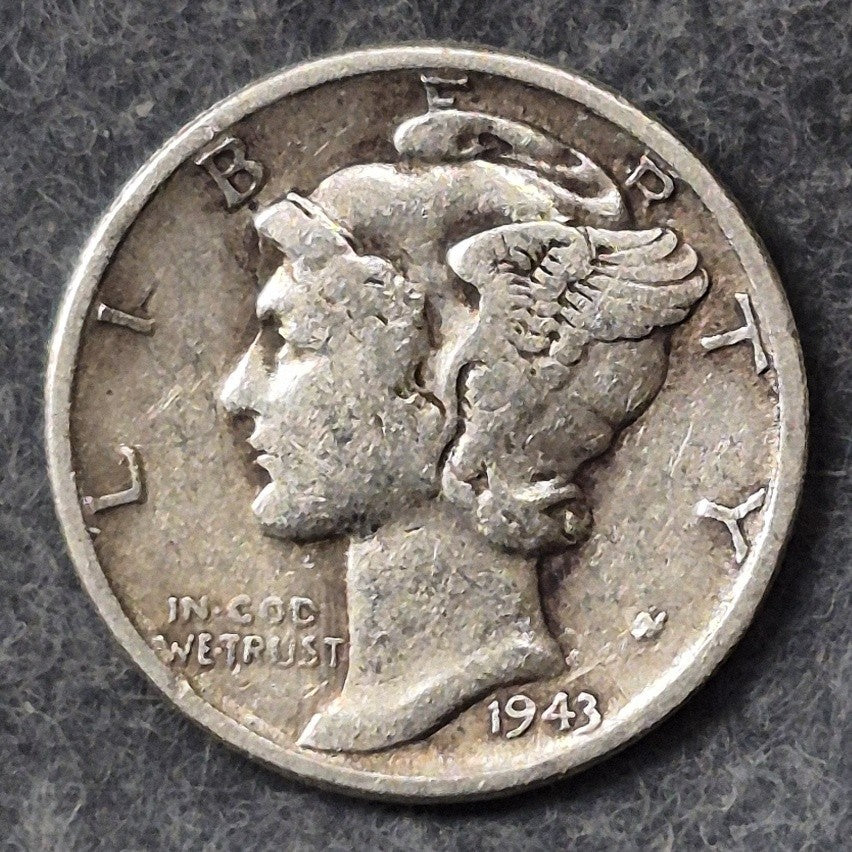 1943 P Mercury Dime 10C 90% Silver Philadelphia WWII Winged Liberty Very Fine