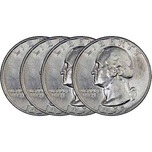 $1 Face Value 90% Silver Washington Quarters 25c Circulated (Four Coins) G - VG+