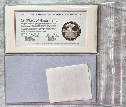 1976 Postmasters of America Summer Olympics Sterling Silver Proof Medal FDC Set