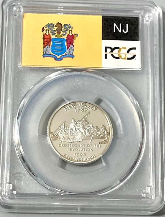 ✅ 1999-S New Jersey 90% SILVER Washington Quarter ~ PCGS PR69DCAM State Flag