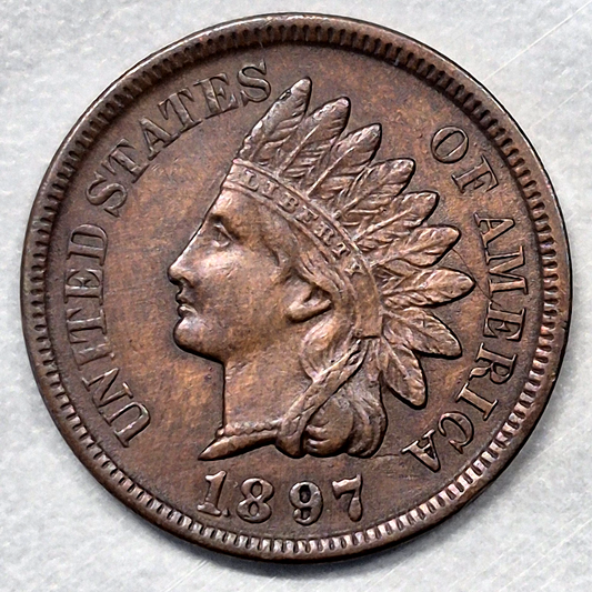 1897 Indian Head Cent Penny 1C AU+ About Uncirculated Full LIBERTY Bronze Coin