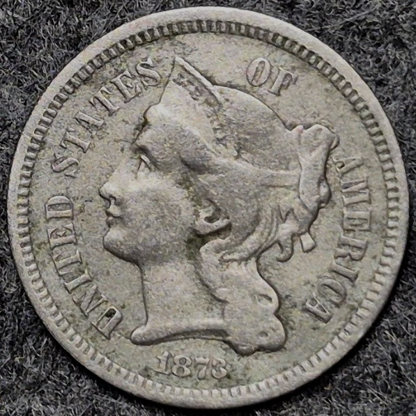 1873 Three Cent Nickel Closed 3 VF Very Fine Raw US 3C Coin