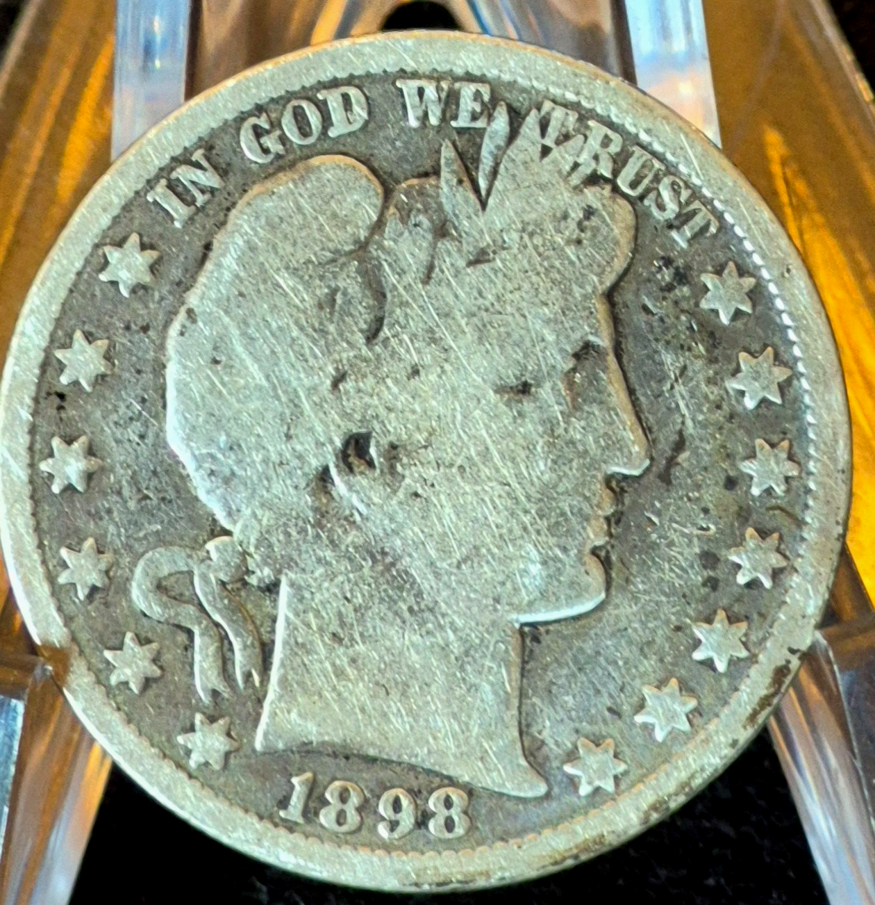 1898-O New Orleans Barber Half Dollar 90% Silver Good+ Partial Motto Better Date