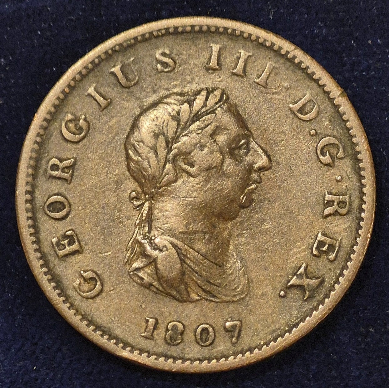 Great Britain 1807 Half Penny 1/2d Incredible Example, Unique Rim Style GB5181