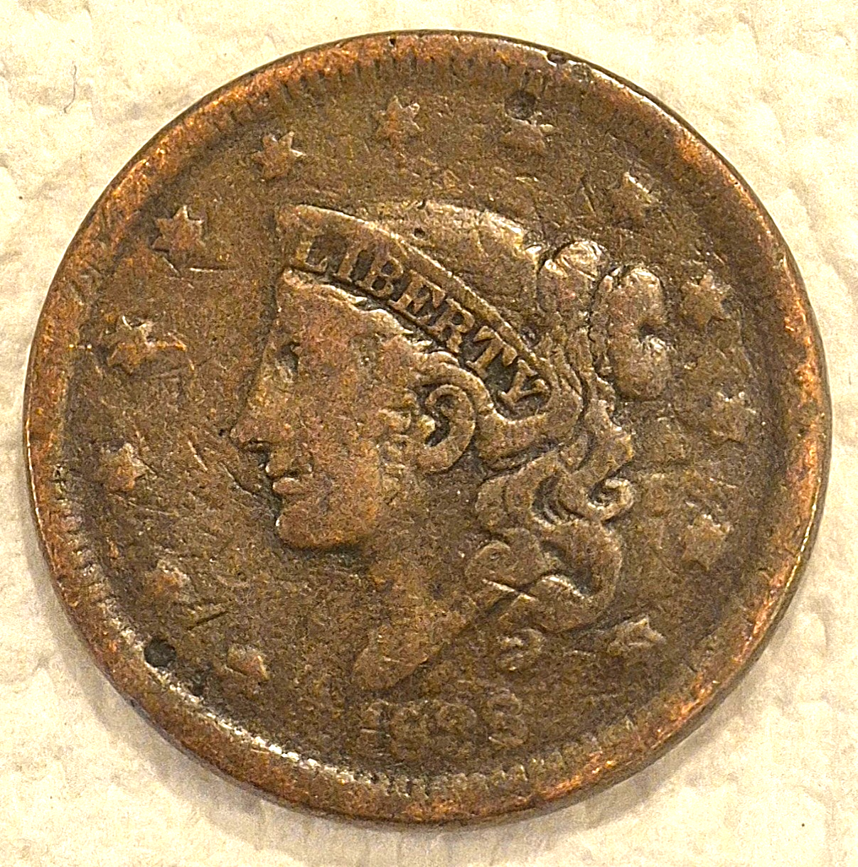 1838 Coronet Matron Head Large Cent Fine Features N2 R1