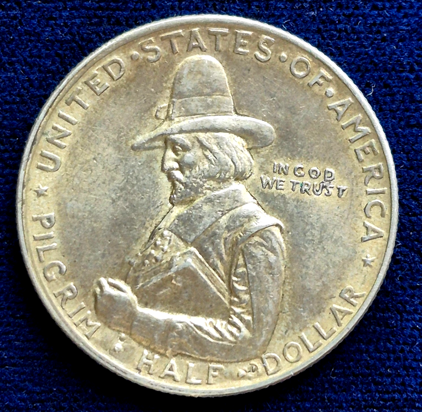 1920 Pilgrim Commemorative Half Dollar 50C - 90% Silver - Incredible Toning