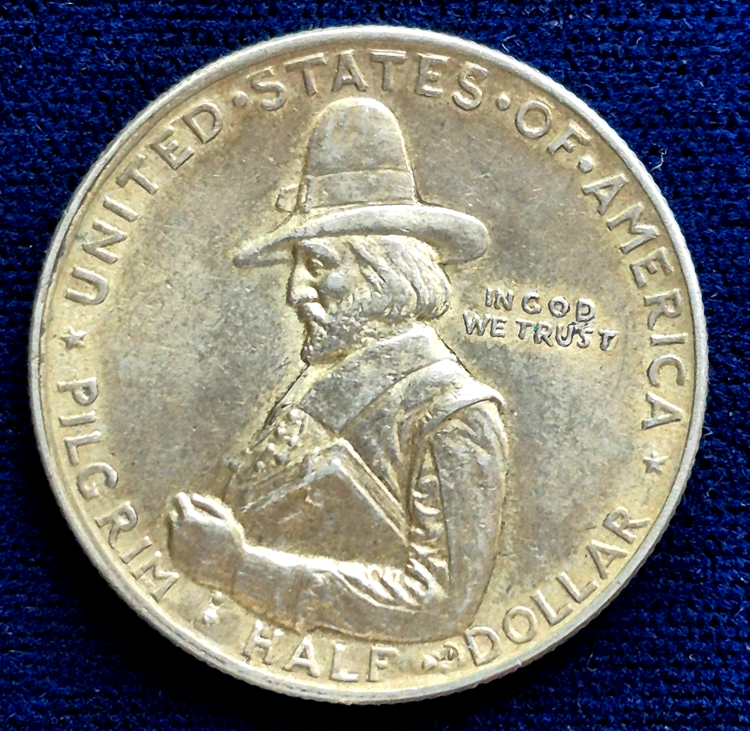 1920 Pilgrim Commemorative Half Dollar 50C - 90% Silver - Incredible Toning