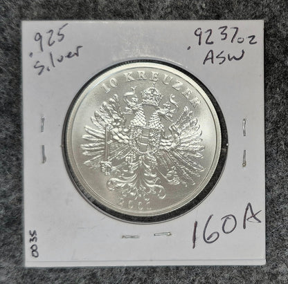 2001 1 oz .925 Sterling Silver Fantasy Coin Austria Franz Jos. 10 Kreuzer BU/UNC