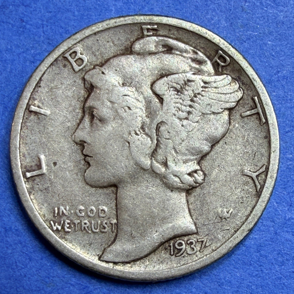 1937 Mercury Dime 10C F-VF Philadelphia Silver Winged Liberty Head US Type Coin
