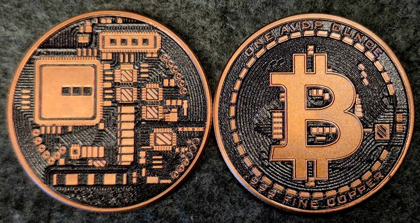 Lot of (4) Colorized Bitcoin Copper Rounds- .999 Fine Copper Coins 1 oz AVDP USA