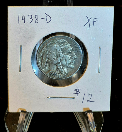 1938-D Buffalo Nickel Denver Mint 5C XF+ Bold Date & Mint Mark W/ Full Horn Cape