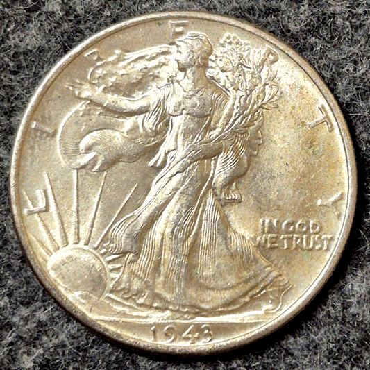 1943 Walking Liberty Half Dollar 90% Silver MS+ Features Philadelphia 50c Luster