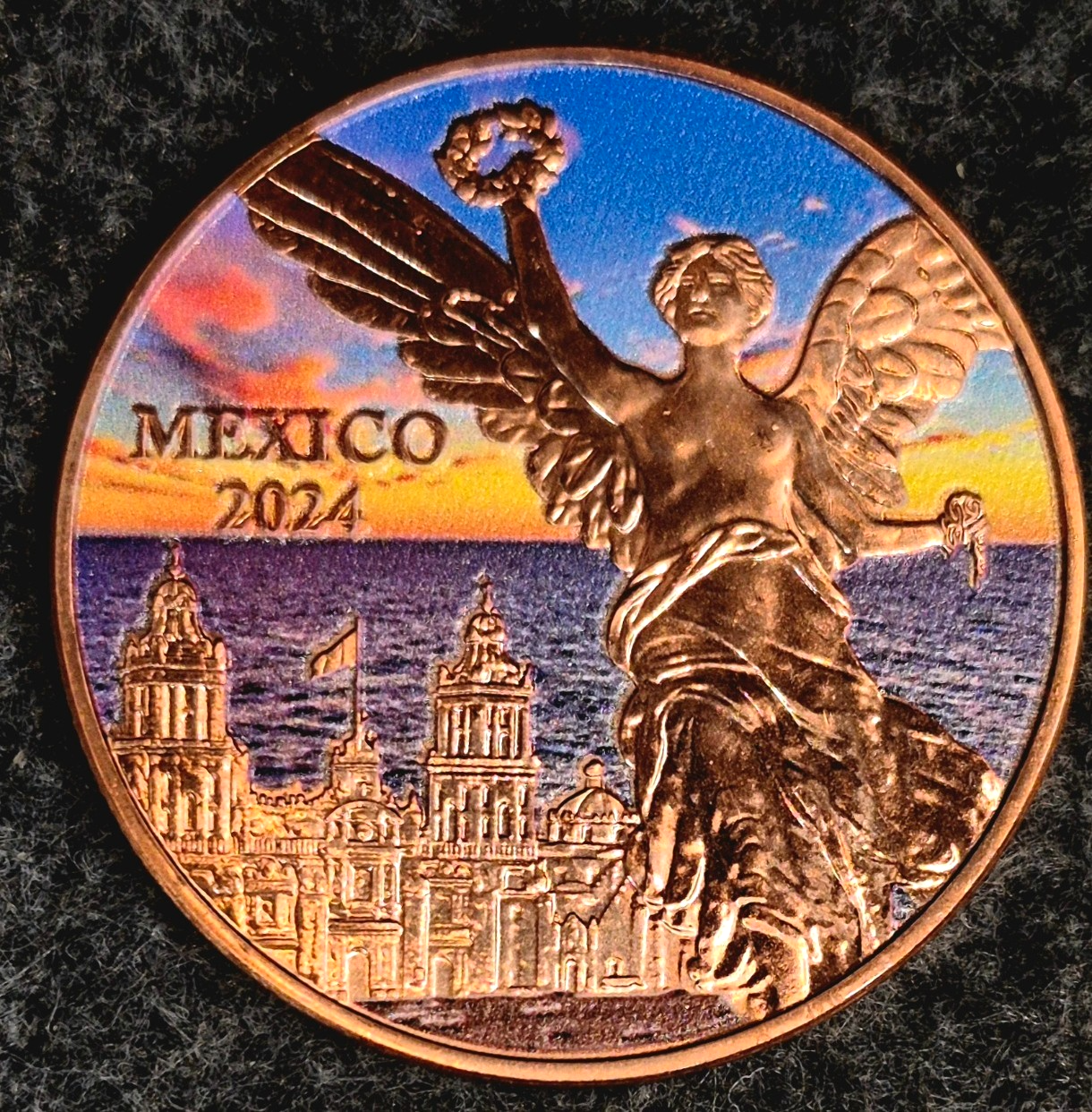 2024 Mexico Libertad "Sunset" 1 oz .999 Copper Round –Stunning 2 Sided Colorized